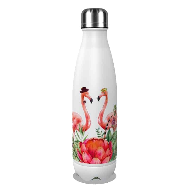 Gourde inox isotherme Flamant Rose 500 ml Blanc